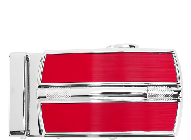 LIKEHOUSE 真皮頭層牛皮帶男士合金自動釦 寬3.5cm 紅色銀扣 帶長:110-130cm