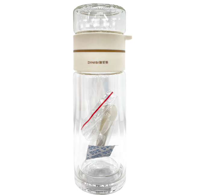 DINISI 迪尼斯 雙層玻璃泡茶杯 茶水分離杯, 白色, 450ml, 1個