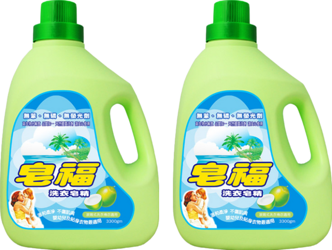 皂福 洗衣皂精 天然植物油無添加 自然清潔力 保護衣物纖維 洗後蓬鬆柔軟, 3.3kg, 2瓶