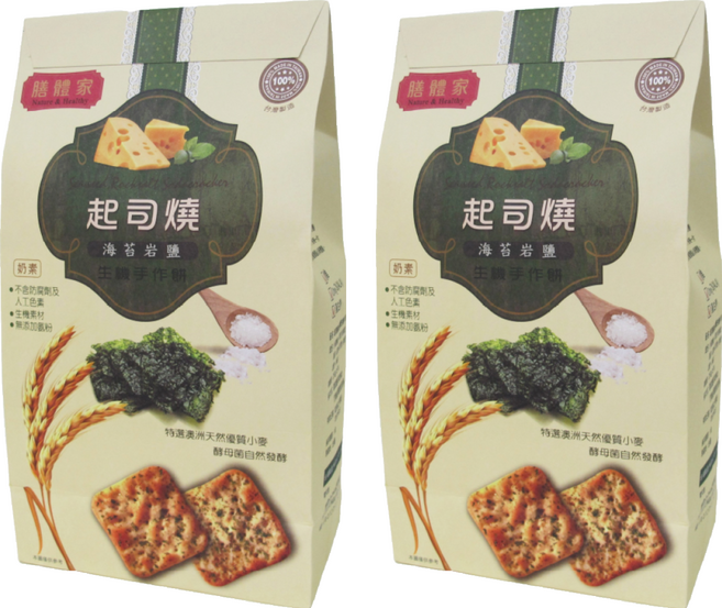 膳體家 起司燒生機手作餅 海苔岩鹽 無防腐劑 無人工色素 生機素材 無添加氨粉, 250g, 2包