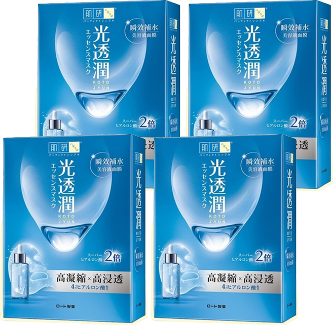 HADALABO 肌研 光透潤瞬效補水面膜 Set 超導植物纖維 立體剪裁 高效玻尿酸 水解礦物玻尿酸, 6片, 4盒