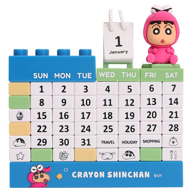 norns 蠟筆小新積木萬年曆, 藍色 + 淺綠色 + 白色 + 黃色 鱷魚裝扮, 1個