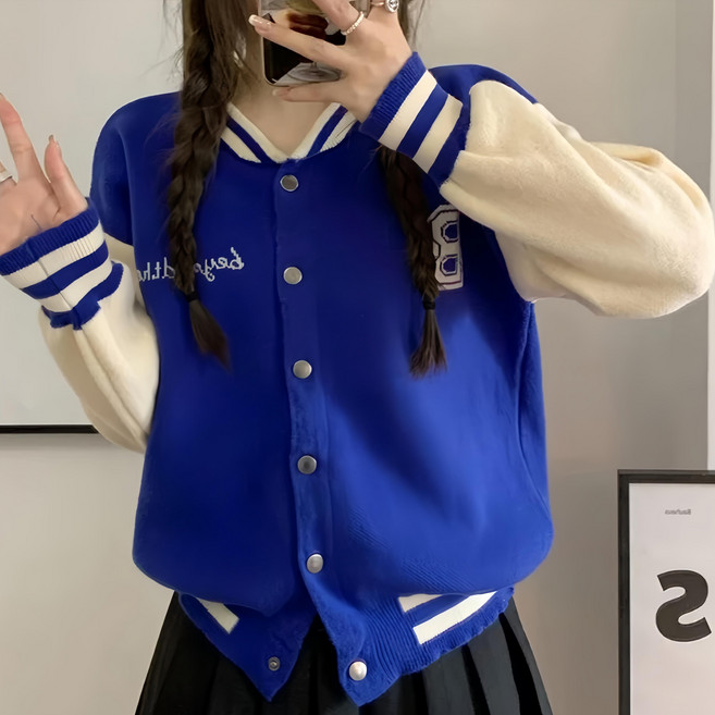 圓領撞色字母拼接短版外套