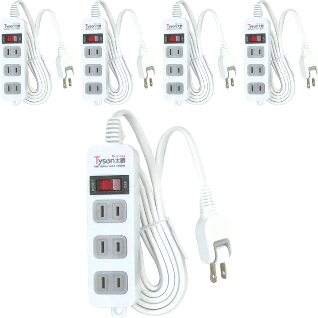 Tyson 太順電業 QPOWER 太超值 2孔1開3插延長線插座 TS-213AS, 2.7m, 白色, 5條