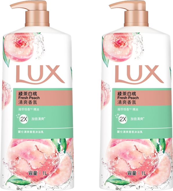 LUX 麗仕 清爽香氛沐浴乳 綠茶白桃, 1L, 2瓶