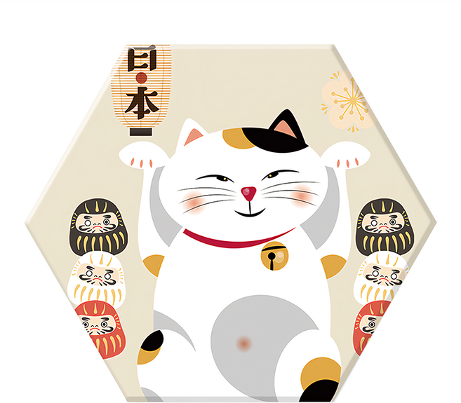 E.B.MADE 招財貓珪藻土杯墊, 1個, 日本福神