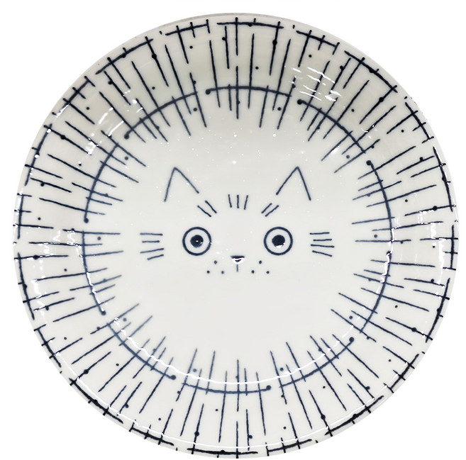Sango 三鄉陶器 貓咪陶瓷盤, 1個, 白色 + 藍色
