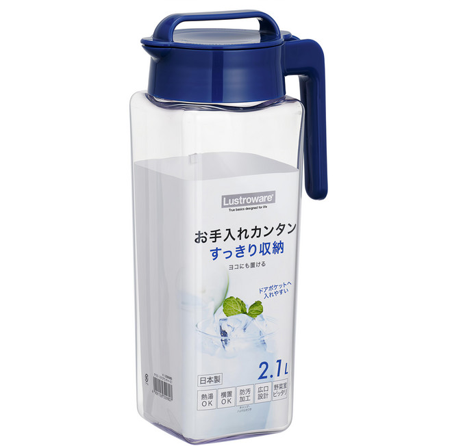 Lustroware 岩崎 方形耐熱冷水壺, 2.1L, 1個, 藍色