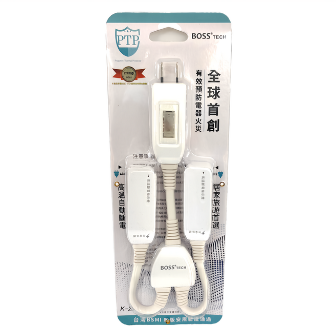 BOSS TECH 1開4插2P高溫斷電分接式延長線 K-20N, 36cm, 白色, 1個