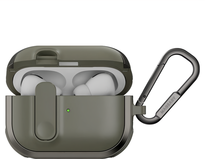 MAGEASY Odyssey 抗衝擊磁扣耳機殼 Airpods 金屬綠 附金屬扣環, Airpods 4, 1個