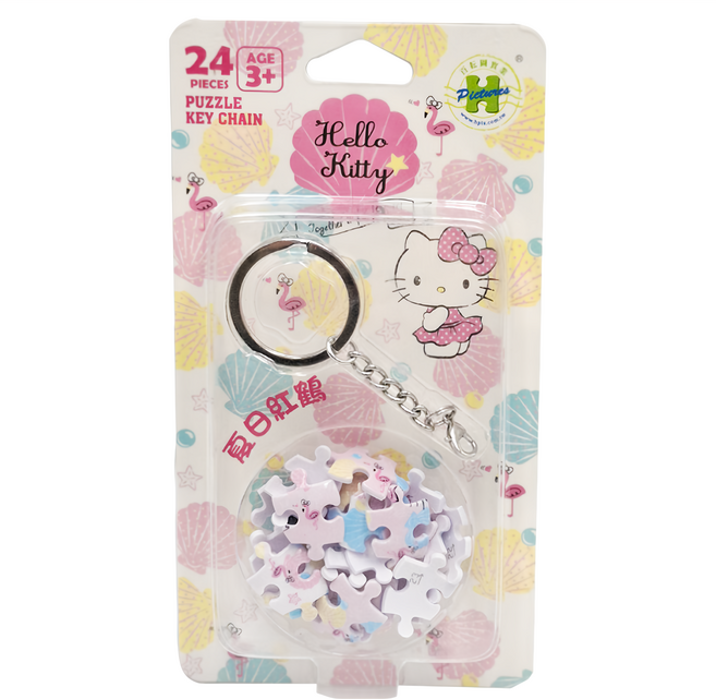 HUNDRED PICTURES 百耘圖 立體球型拼圖鑰匙圈 凱蒂貓(Hello Kitty) 3歲以上適用 24片, 夏日紅鶴, 1入