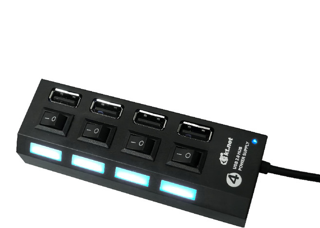 KTnet 廣鐸 藍極光HUB 4埠 + 電源, 黑色, 1組