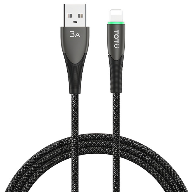 TOTU 拓途 Shine系列 智能斷電 LED呼吸燈 USB-A-Lightning傳輸快充線, 錆色, 120cm, 1條