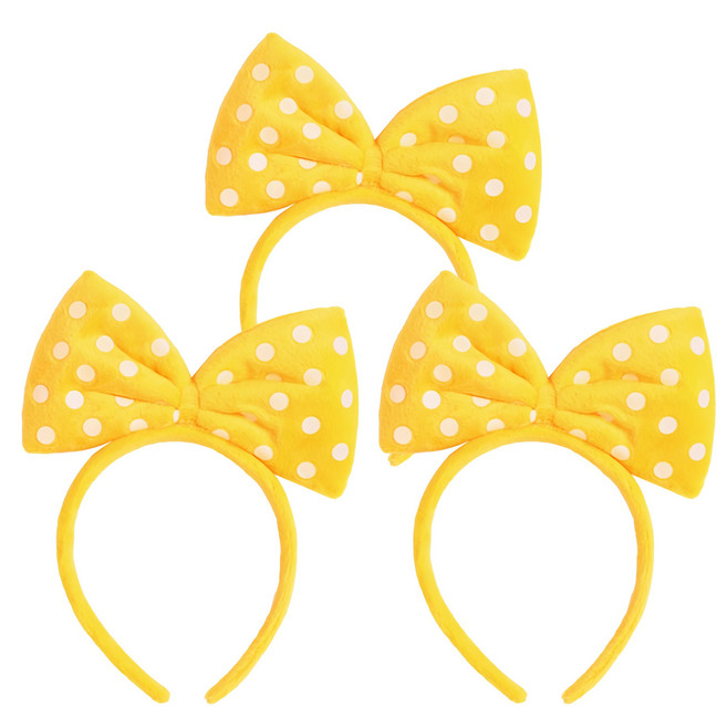 可愛圓點蝴蝶結髮帶, 黃色, 3個