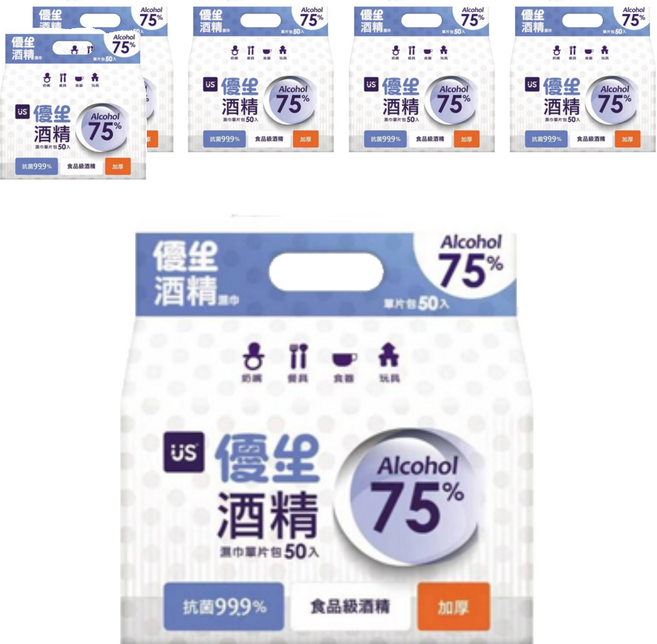 US baby 優生 75%酒精濕巾 加厚 單片包, 50包, 6袋