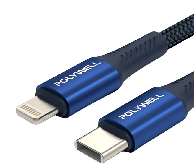 POLYWELL 寶利威爾 PD編織快充線 Type-C-Lightning PW15-W45-A320, 2m, 藍色, 1條