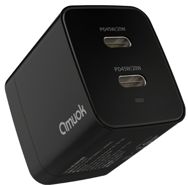 amuok 艾默克 45W 雙Type-C GaN 快速充電器 PD3.0 黑色
