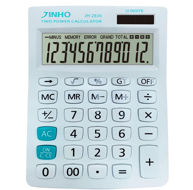JINHO 京禾 12位元太陽能無印風輕巧型雙電源計算機 JH-2836, 1台, 白色