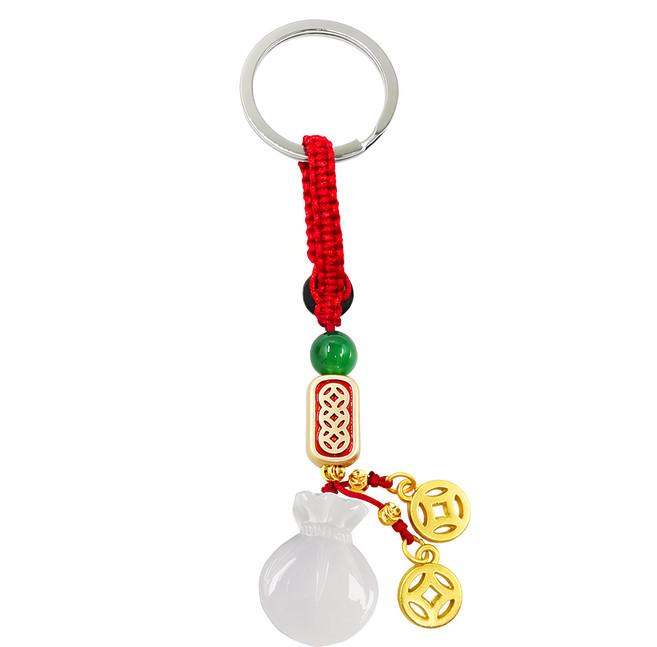 聚財錢袋白玉髓鑰匙圈 (2.3cm*1.8cm) 全長約11cm, 白色, 1個