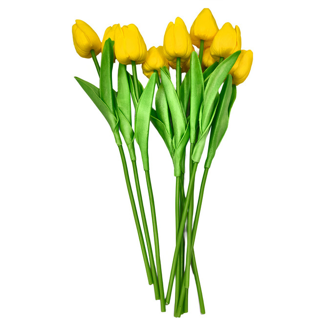 仿真鬱金香單枝 Set 10 PU材質含鐵絲 總高34cm, 黃色, 1包