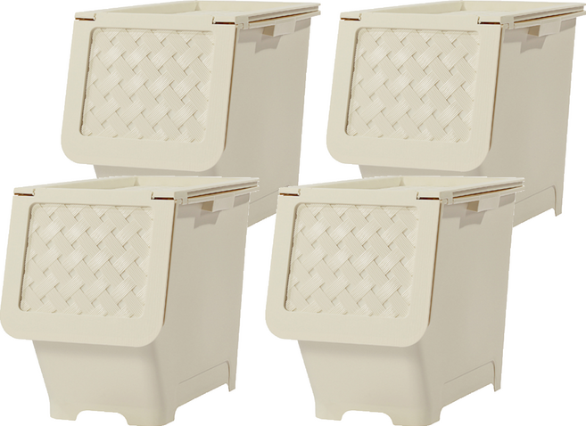 KEYWAY 聯府 佐藤直取式整理箱 30L, 米白色, 4個