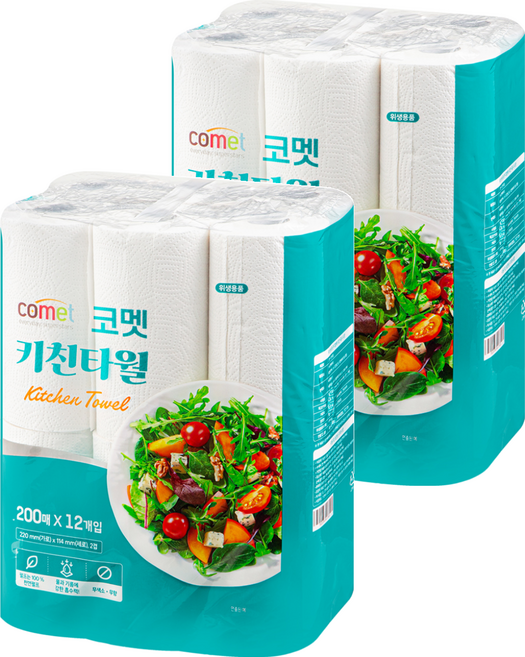 comet 廚房紙巾 200張, 2包, 12捲
