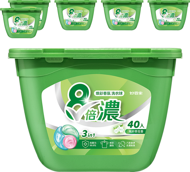 Magic Amah 妙管家 8倍濃煥彩香氛洗衣球 風鈴草花香, 40顆, 6盒