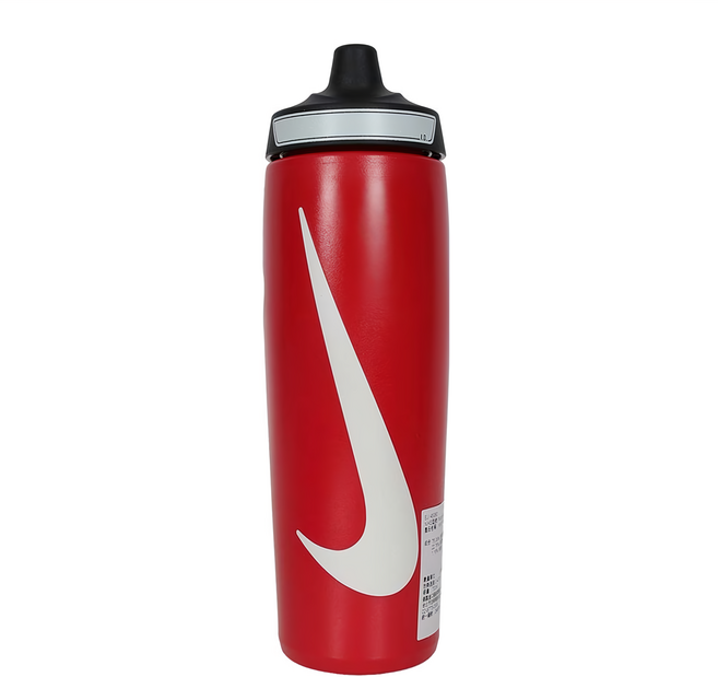 NIKE 耐吉 REFUEL BOTTLE 瓶蓋擠壓水壺 N100766669224, 紅白黑, 700ml, 1個