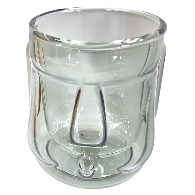 GOODGLAS 好玻 嘟嘴摩艾雙層杯 300ml 耐熱玻璃杯, 透黑色, 1個