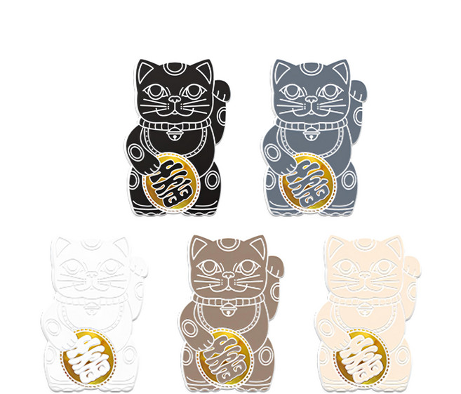 好物良品 開運招財繽紛Lucky Neko燙金靜電貼紙 5張, 小人退散 黑色 + 灰色 + 白色 + 棕色 + 米色
