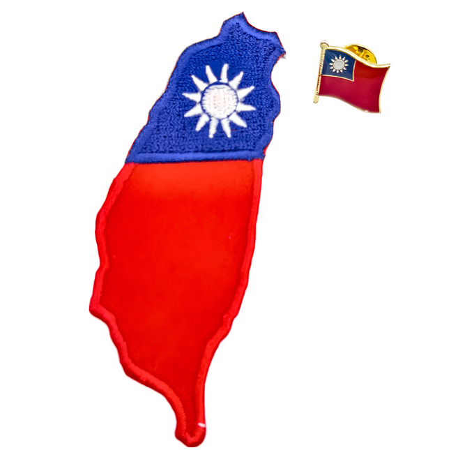 A-ONE 匯旺 台灣地形國旗刺繡 + 國旗別針 8.5 x 3.5 CM