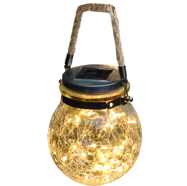 ANTIAN 太陽能星空裂紋燈 螢火蟲裝飾手提掛燈 玻璃防水情境氣氛燈, 暖白光, 1個