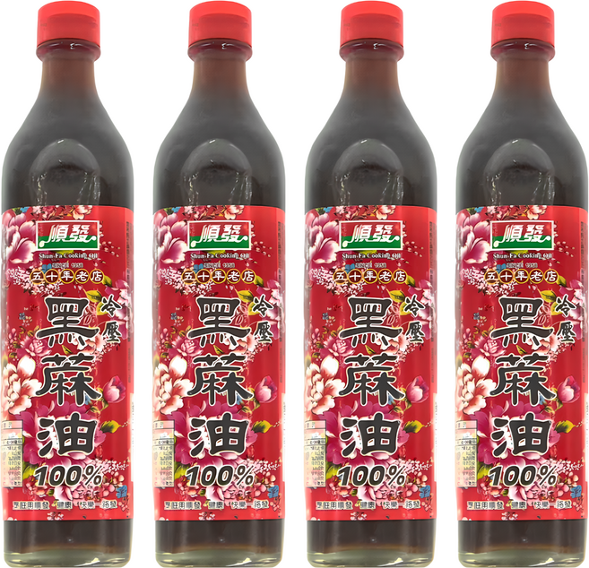 順發油品 冷壓黑麻油, 520ml, 4瓶