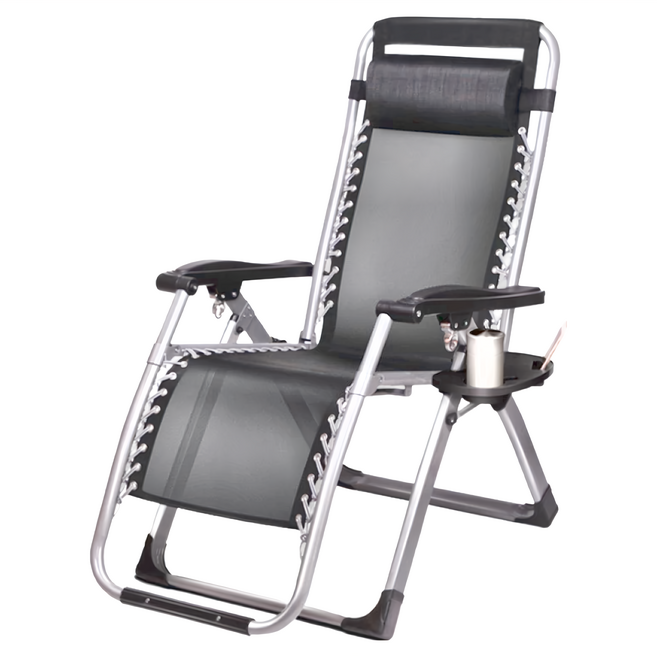 AOTTO 創意傢俱 無段式高承重透氣休閒躺椅 附置物杯架 LC-003, 黑色