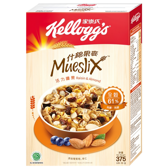 Kellogg's 家樂氏 Mueslix 什錦果麥 葡萄杏仁果, 375g, 1盒