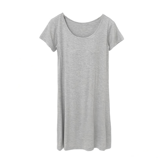 NEW FORCE 莫代爾素色簡約短袖長版居家服 柔軟親膚舒適透氣附胸墊 2XL 灰色