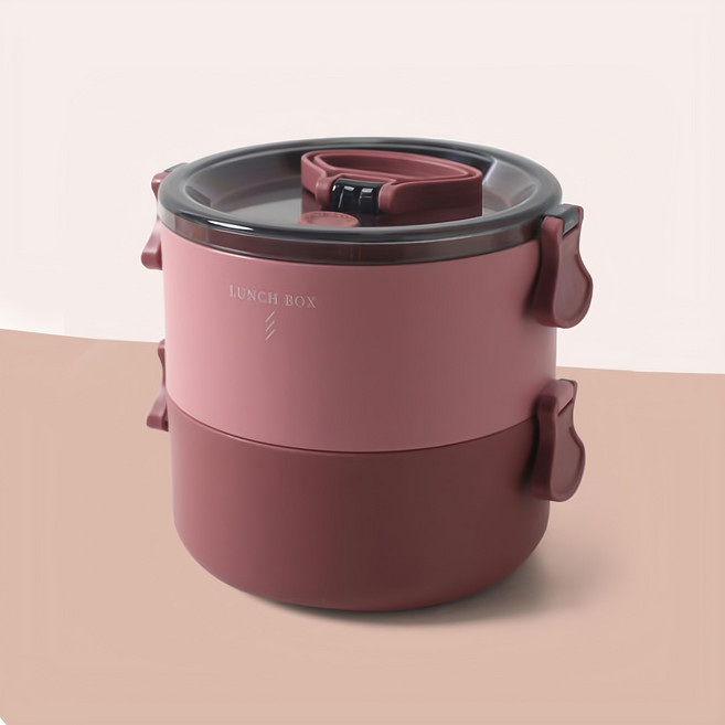 Jasmine’s Kitchen 小茉廚房 可微波 圓形雙層便當盒 磚紅色 1.6L, 2個容器 + 蓋子, 1組