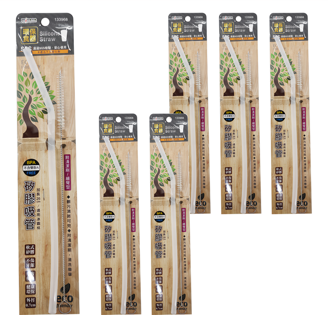 minono 米諾諾 矽膠吸管附刷細彎型, 6個, 1組