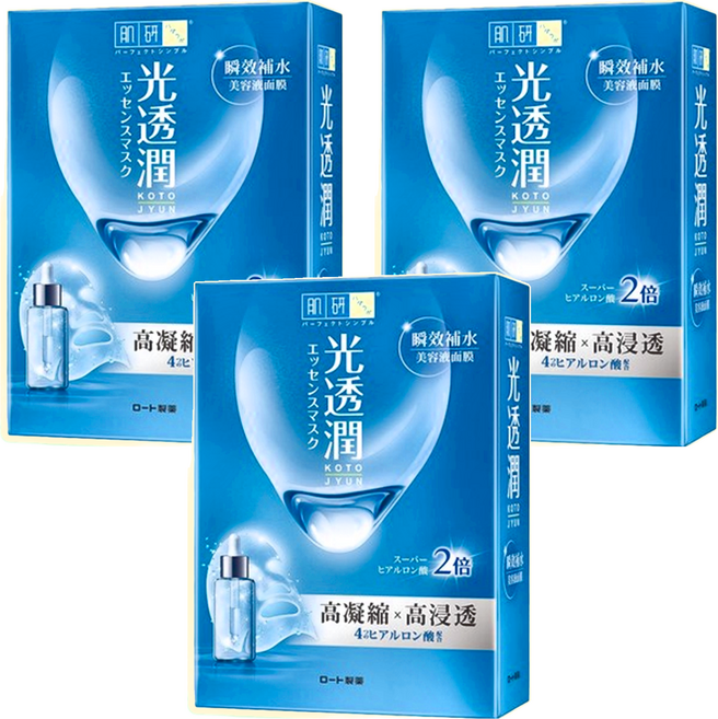 HADALABO 肌研 光透潤瞬效補水面膜 Set 超導植物纖維 立體剪裁 高效玻尿酸 水解礦物玻尿酸, 6片, 3盒