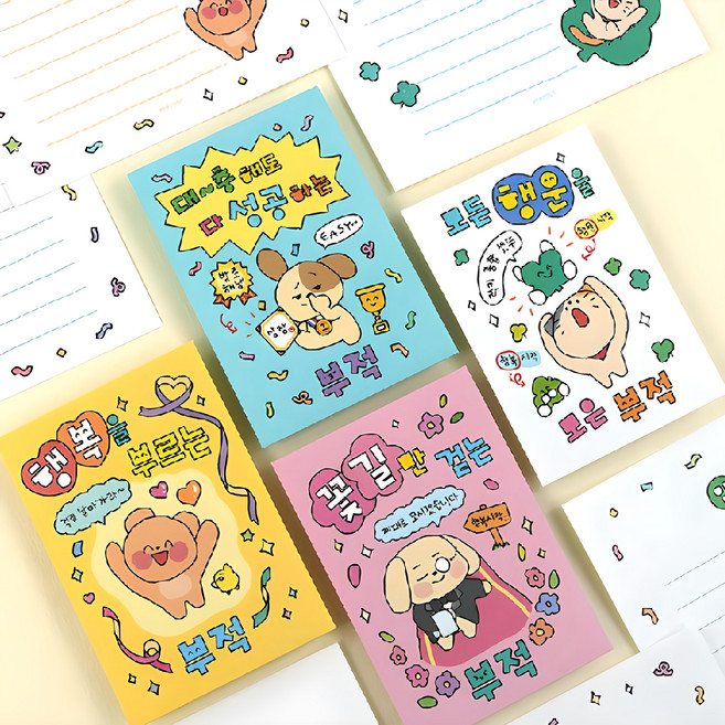 PINKFOOT 1000符咒信紙, 黃色 + 藍色 + 粉色 + 白色, 16張