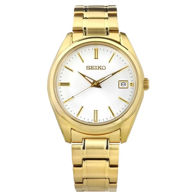 SEIKO 精工 CS系列/時尚金色白面大三針石英腕錶
