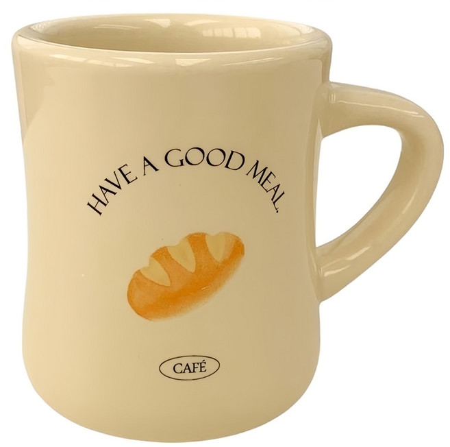 沐慕家居 陶瓷麵包馬克杯 300ml, 米黃色, 1個