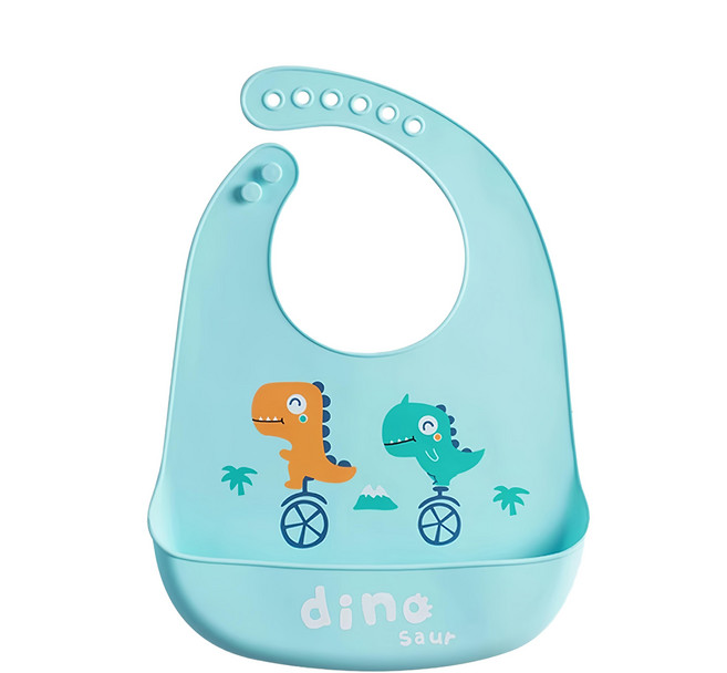 ONEDER 旺達棉品 嬰兒防水圍兜-恐龍 23x31cm 食品級矽膠100%, 恐龍, 1個, 1個