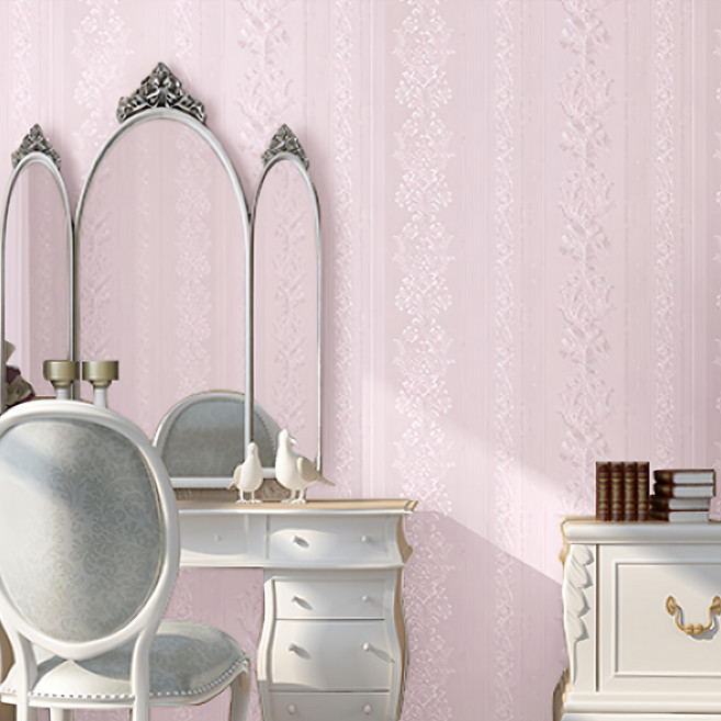 WA. WALL ART 防水自黏壁紙 歐風立體壓紋 PVC材質, 粉色
