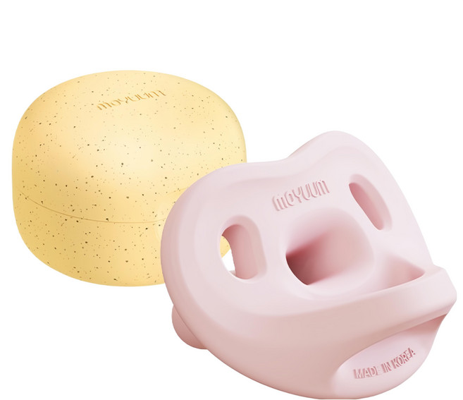 MOYUUM 全矽膠微笑奶嘴收納盒組, 1~3個月, 棉花糖粉, 1組