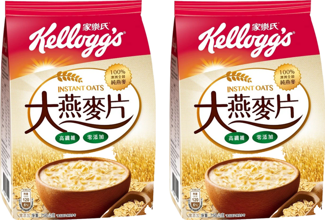 Kellogg's 家樂氏 陽光樂活大燕麥片 高纖維 零添加 100%澳洲全穀純燕麥, 750g, 2包