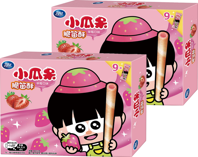 可口 小瓜呆脆笛酥 草莓口味, 162g, 2盒