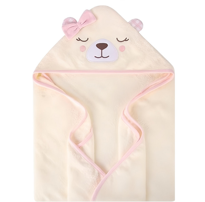 HUDSON BABY 新生兒浴包巾, 粉領結白熊 白色, 1條