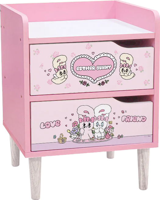 收納王妃 艾絲樂小兔 床邊櫃, 花園野餐 粉色, 1個