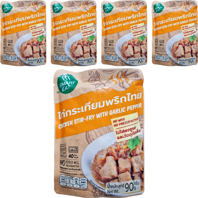 SMART EAT 黑胡椒大蒜雞肉即食包 新配方 無需添加味精, 90g, 5包